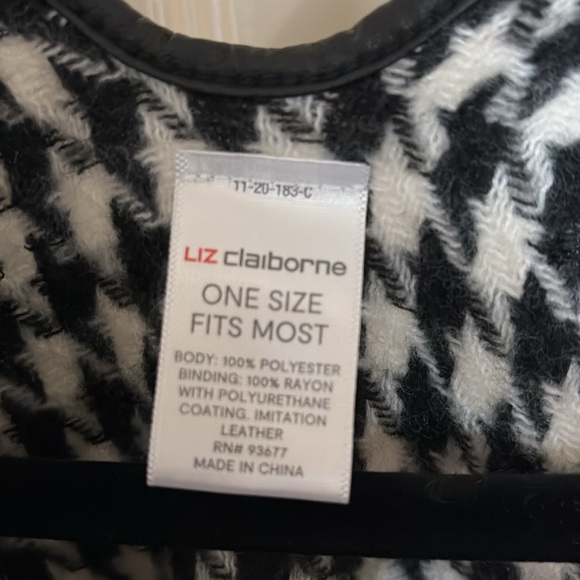 Liz Claiborne Houndstooth Cape, black and white, faux leather trim, OS - Picture 5 of 7